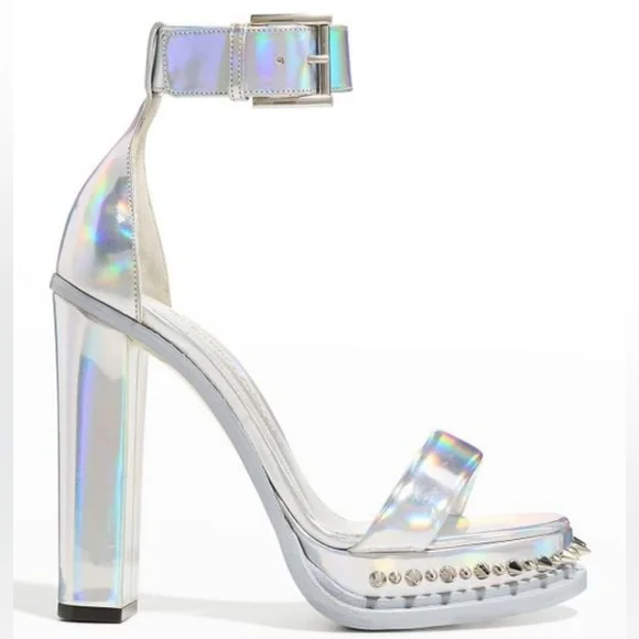 NWT ALEXANDER MCQUEEN Punk Iridescent Stud Ankle Strap Platform Sandals sz 41 - Picture 1 of 16